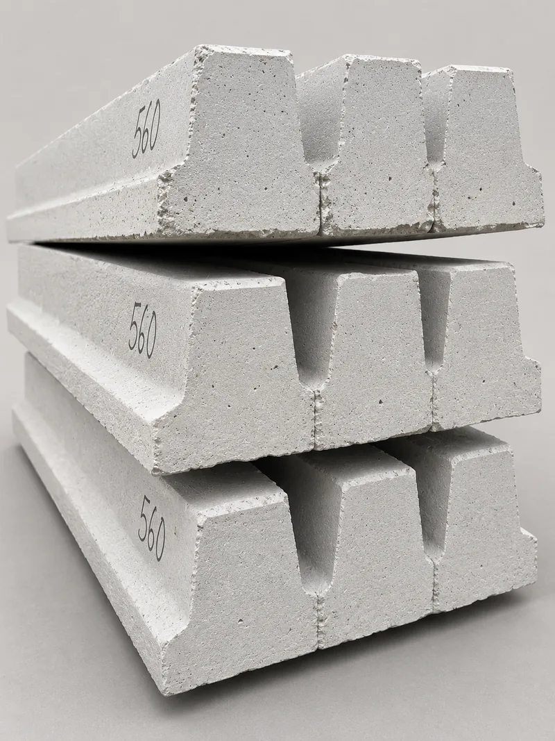 Viguetas pretensadas V11 de concreto estibadas en planta